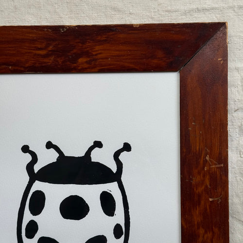 Hugo Guinness "Lady Bug" Linocut  in a Vintage Frame