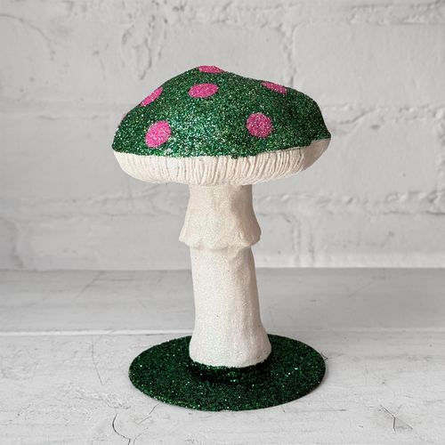 Single Glitter Mushroom in Green with Rose Dots