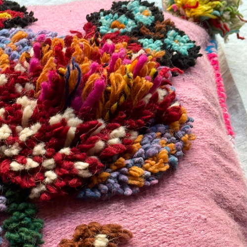 PO! Paris Nathalie Lete Woven & Knotted "Grandes Fleur" Cushion in Rose