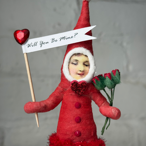 Spun Cotton Valentine's Day Elf with Roses #5