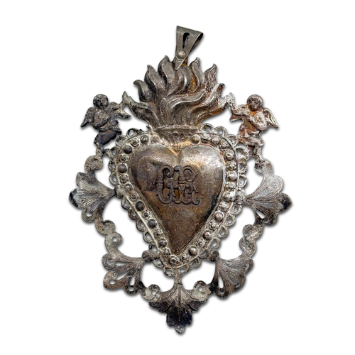 19th-century Italian Ex-Voto Sacred Silver Heart (No. 105)