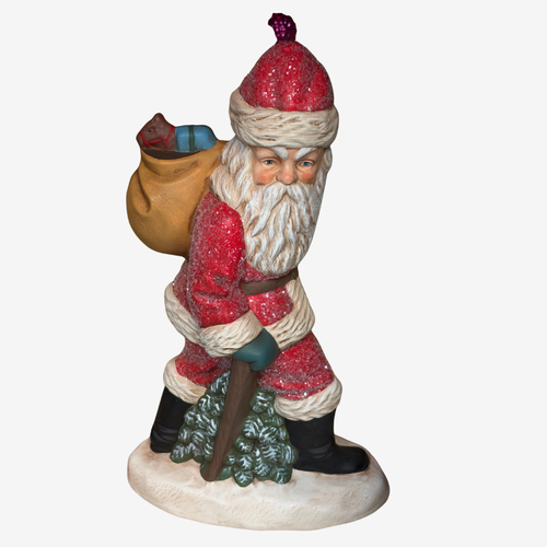 Santa in a Red Coat with Sack of Gifts & Walking Stick