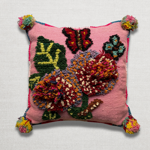 PO! Paris Nathalie Lete Woven & Knotted "Grandes Fleur" Cushion in Rose