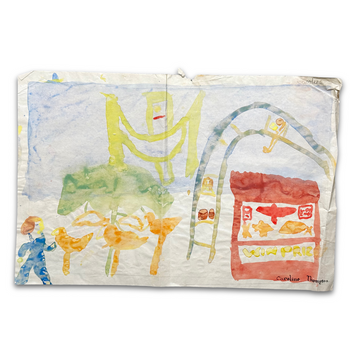 Double-Sided Late 19th-century Naïve Watercolor Illustration by Caroline Thompson