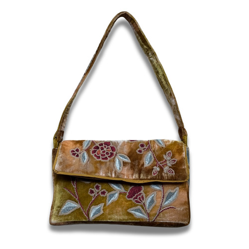 Lorraine Embroidered Silk Velvet Shoulder Bag in Shaded Yellow