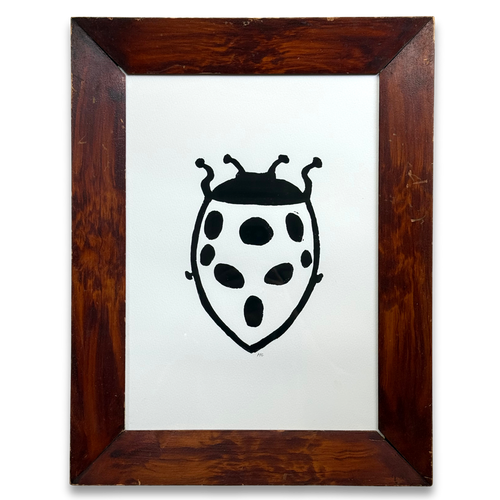 Hugo Guinness "Lady Bug" Linocut  in a Vintage Frame