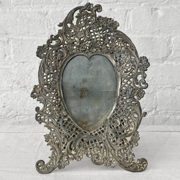 19th Century Reticulated Silver Heart Shaped Picture Frame (#60)