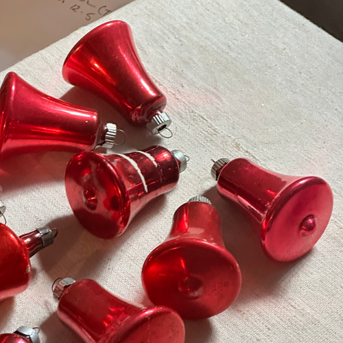 Set of 10 Vintage Red Bell Ornaments (VO62)