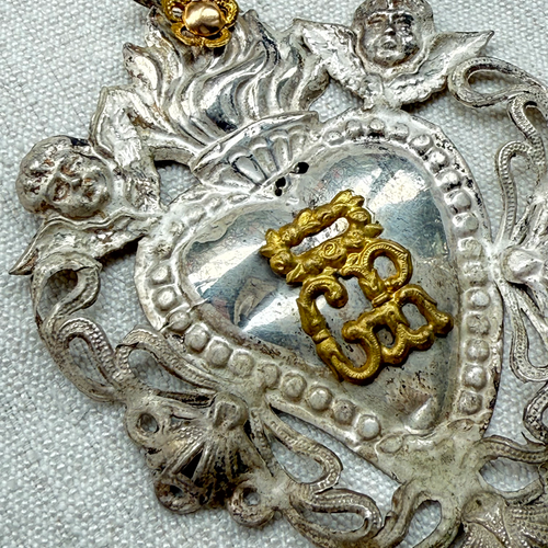 19th-century Italian Ex-Voto Sacred Silver Heart (No. 106)