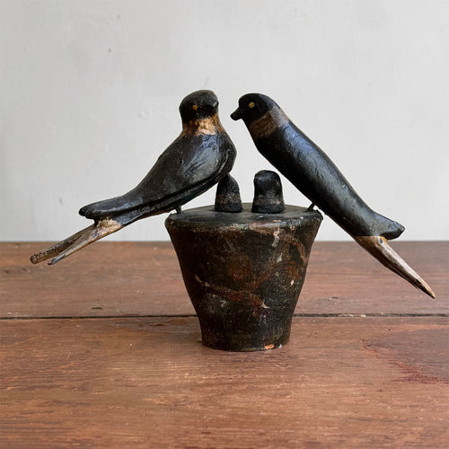 Black Forest Carved Birds on Clay Pot (#10)