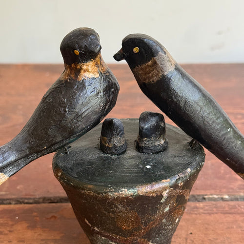 Black Forest Carved Birds on Clay Pot (#10)