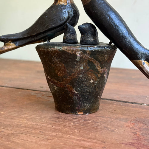 Black Forest Carved Birds on Clay Pot (#10)
