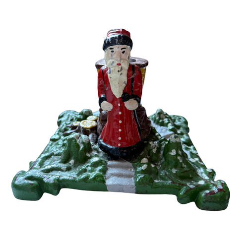 Vintage Cast Iron Tree Stand with Santa Claus