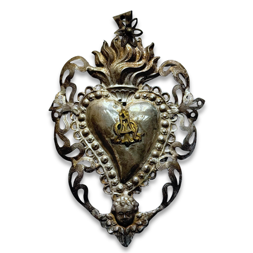 19th-century Italian Ex-Voto Sacred Silver Heart (#6)