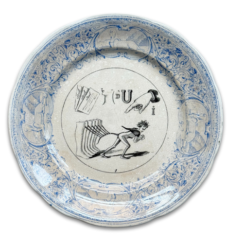 Set of 6 19th‑century French Sarreguemines Talking Plates