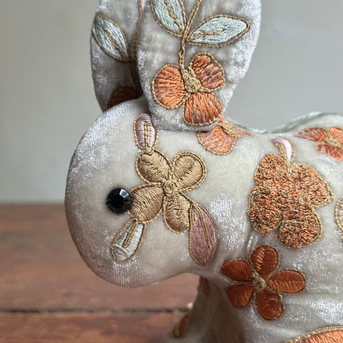 Sona II Embroidered Silk Velvet Bunny Rabbit in S Blue