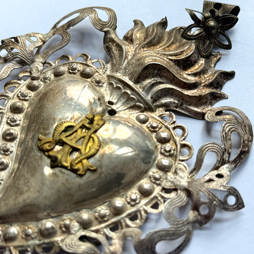 19th-century Italian Ex-Voto Sacred Silver Heart (#6)