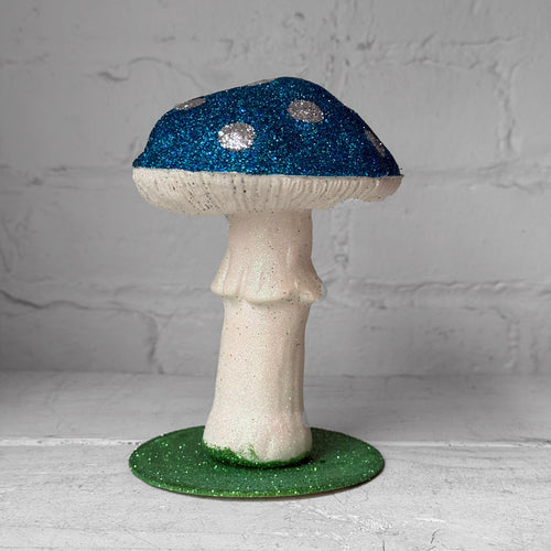 Single Glitter Mushroom in Teal with Silver Dots