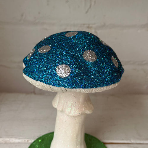 Single Glitter Mushroom in Teal with Silver Dots