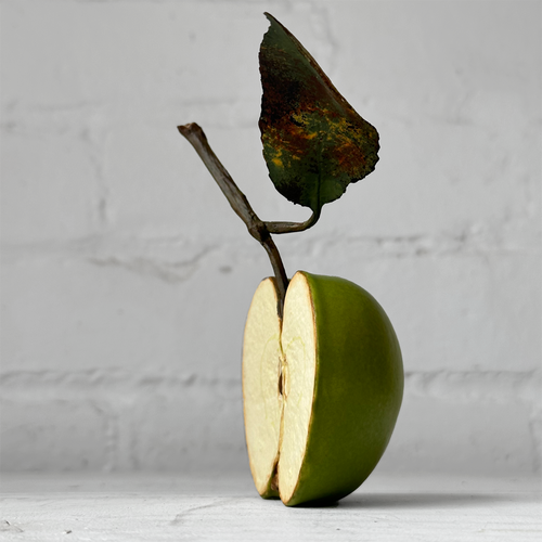 Porcelain Sliced Green Apple with Leaf
