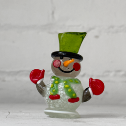 Glass Snowman Figurine with Green Hat