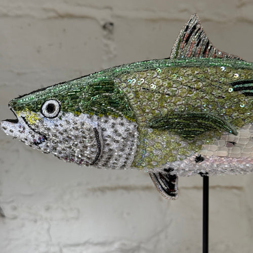 Hand-Beaded Little Tunny Fish on Stand by Trovelore