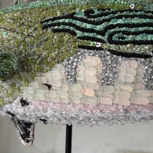 Hand-Beaded Little Tunny Fish on Stand by Trovelore