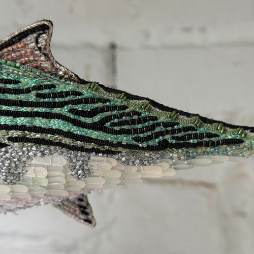 Hand-Beaded Little Tunny Fish on Stand by Trovelore