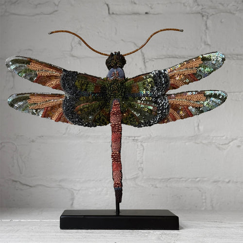 Hand-Beaded Spangle Dragonfly on Stand by Trovelore