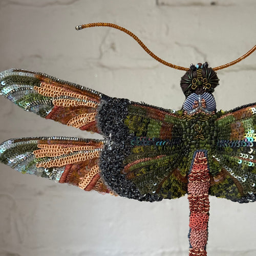 Hand-Beaded Spangle Dragonfly on Stand by Trovelore