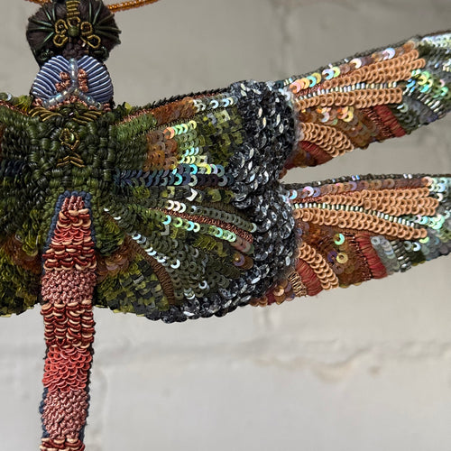 Hand-Beaded Spangle Dragonfly on Stand by Trovelore