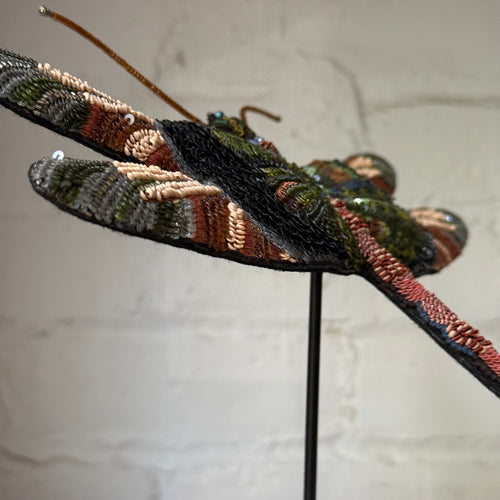 Hand-Beaded Spangle Dragonfly on Stand by Trovelore
