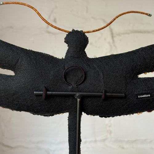 Hand-Beaded Spangle Dragonfly on Stand by Trovelore