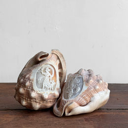 Pair of Antique Cameo-Carved Conch Shells