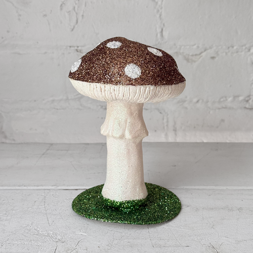 Single Glitter Mushroom in Brown with White Dots