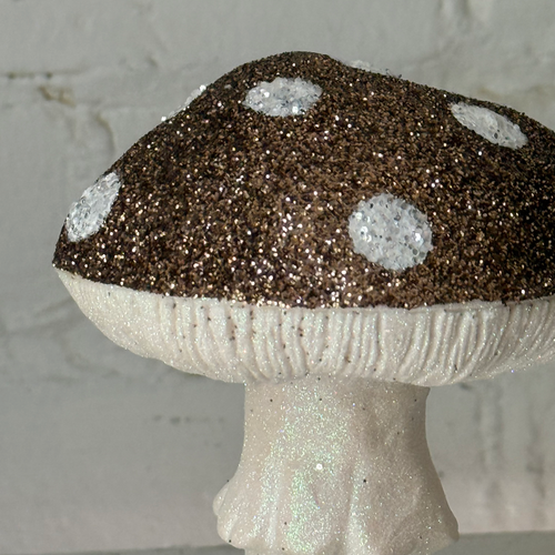 Single Glitter Mushroom in Brown with White Dots