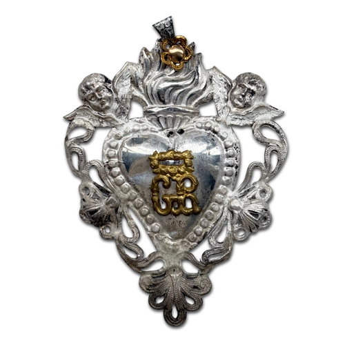 19th-century Italian Ex-Voto Sacred Silver Heart (No. 106)