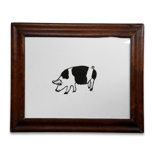 Hugo Guinness "Pig 1" Linocut  in a Vintage Frame
