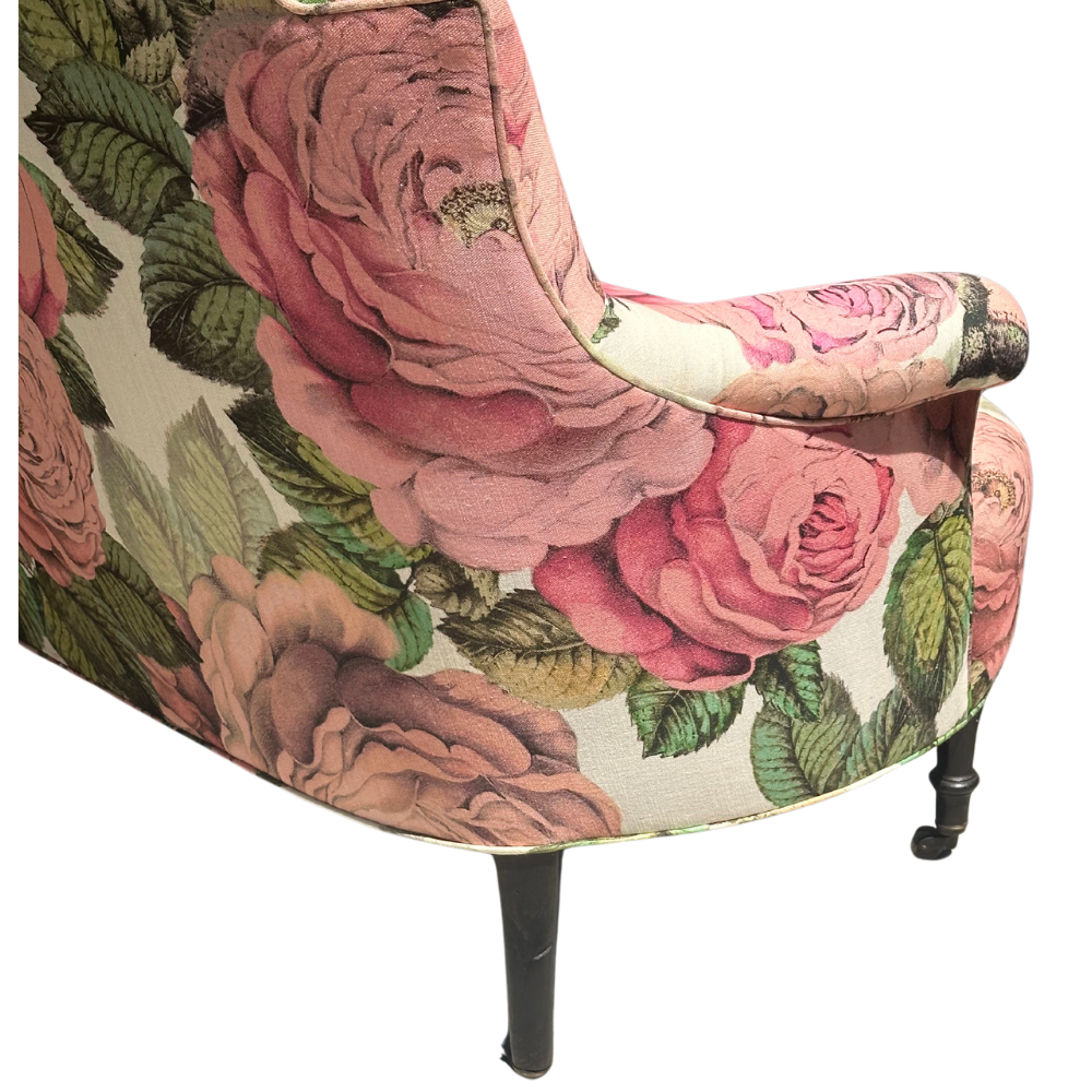 19th Century French Loveseat in John Derian for Designers Guild "The Rose Tuberose" Fabric