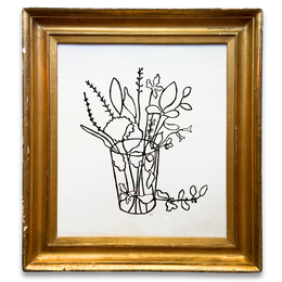 Hugo Guinness "Flowers in a Glass Tumbler 5" Linocut in a Vintage Frame