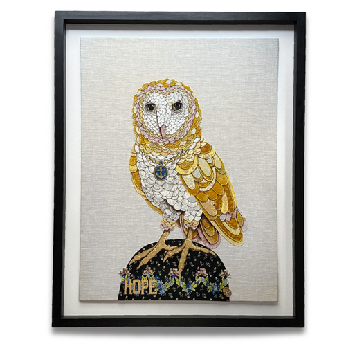 "Love & Hope" Pair of Hand Embroidered Owls by Zara Merrick