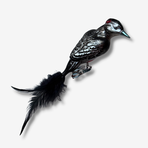 Black Feather Tailed Clip-on Wood Pecker Ornament