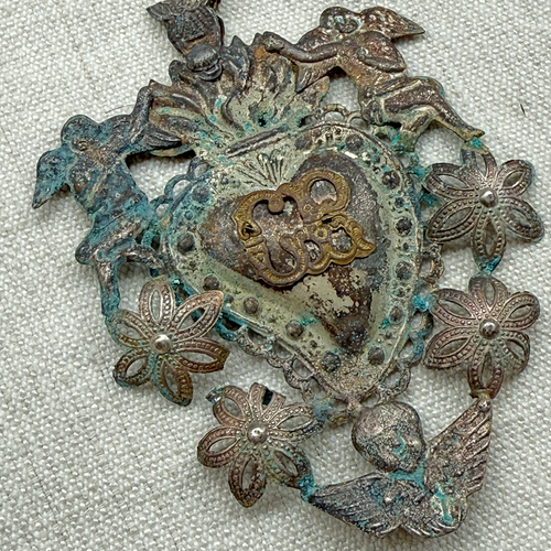 19th-century Italian Ex-Voto Sacred Silver Heart (No. 107)