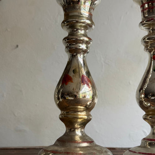 19th-century Mercury Glass Candle Holder Pair (B-#10-7)