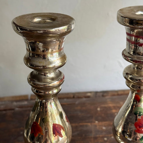 19th-century Mercury Glass Candle Holder Pair (B-#10-7)
