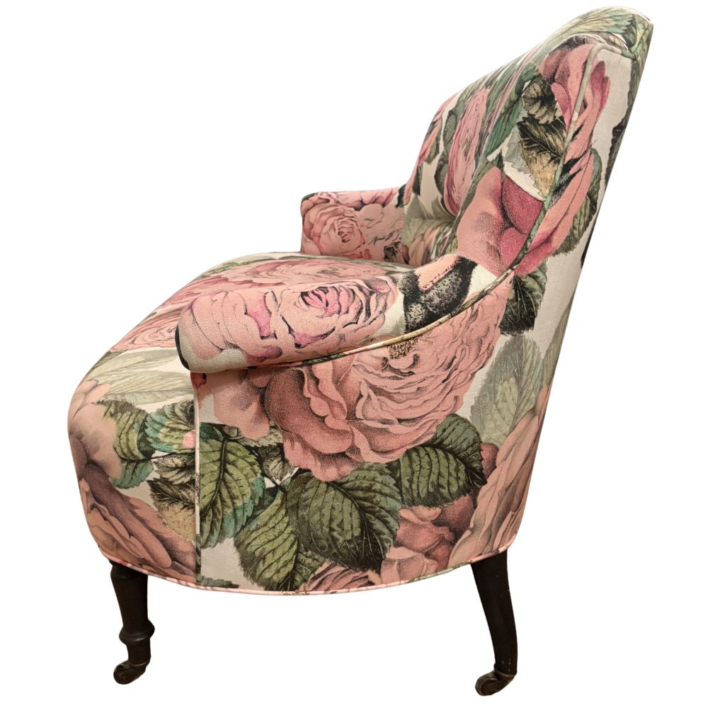 19th Century French Loveseat in John Derian for Designers Guild "The Rose Tuberose" Fabric