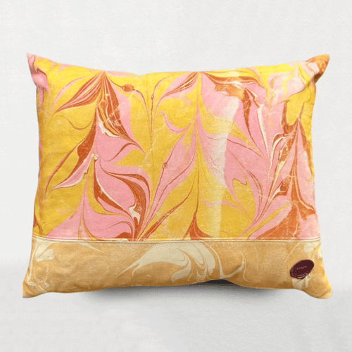 Hand Marbled One of a Kind Orange Pillow #407