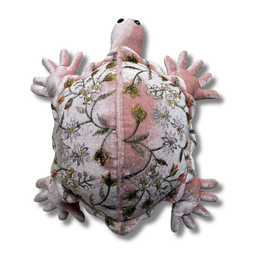 Sophia Embroidered Small Silk Velvet Turtle in Old Rose