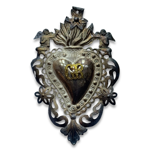 19th-century Italian Ex-Voto Sacred Silver Heart (#7)