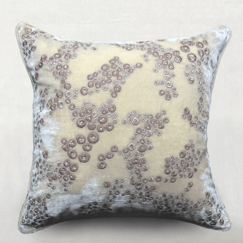 Harvest  Embroidered Silk Velvet Cushion in Champagne